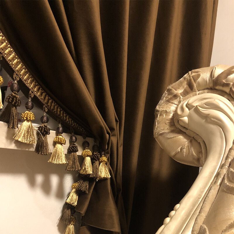 Custom velvet dark coffee living room cloth blackout curtain tulle drape C1876