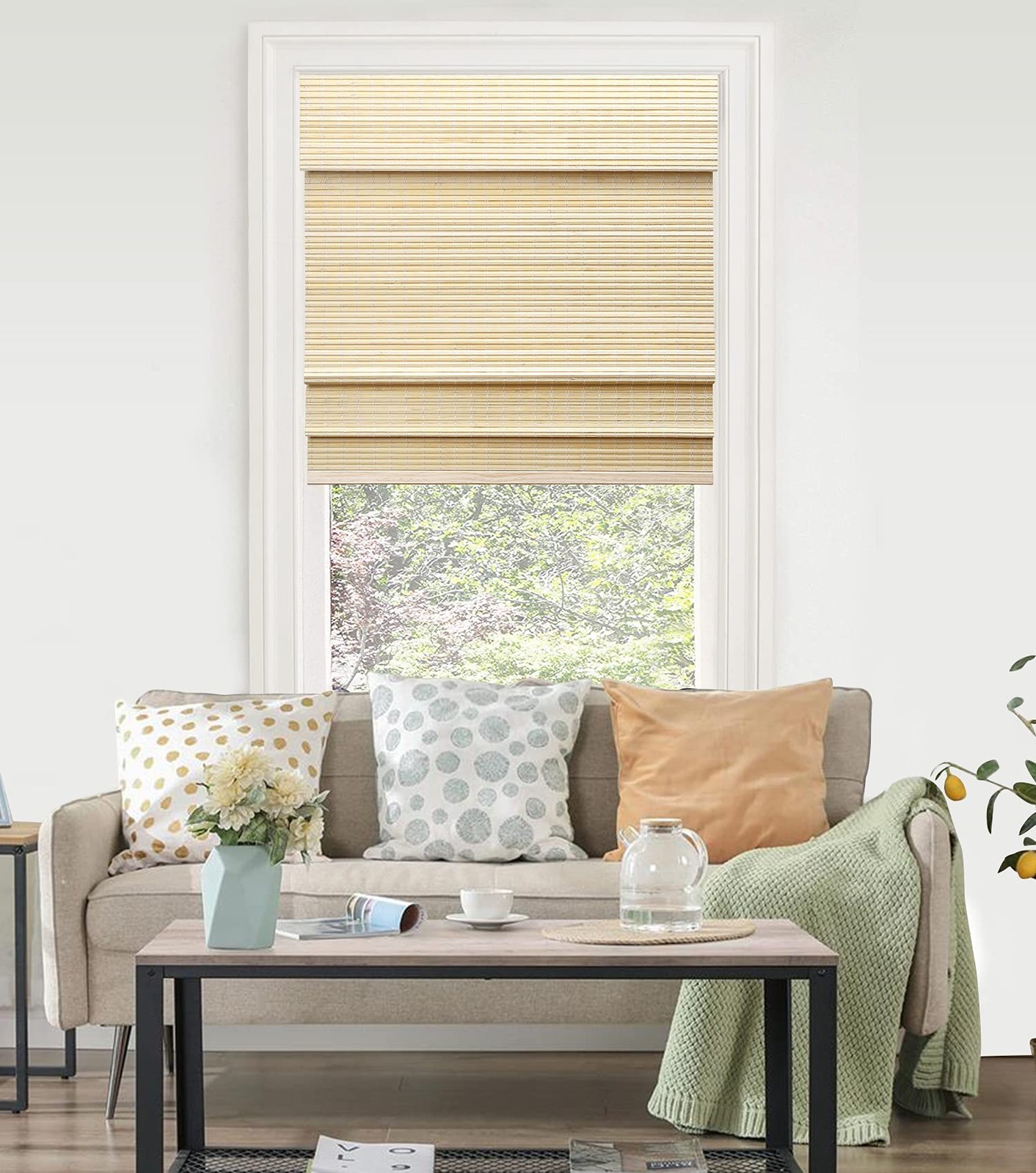 LazBlinds Cordless Bamboo Roman Shades, 35» W x 60» H, Privacy-dp-natural