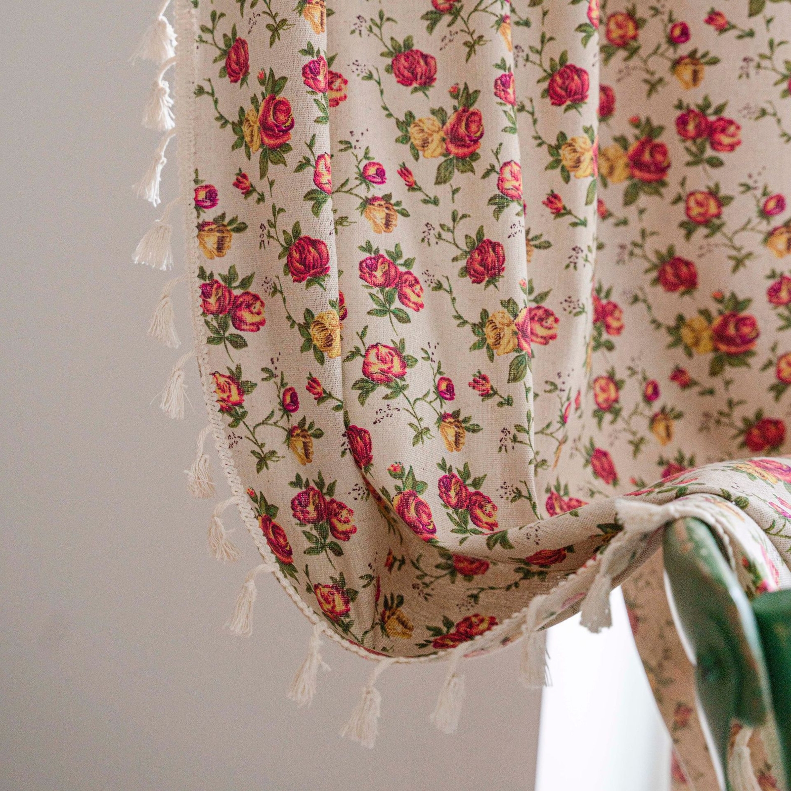 Vintage Floral Cotton-Linen Grommet Top Curtain Panel