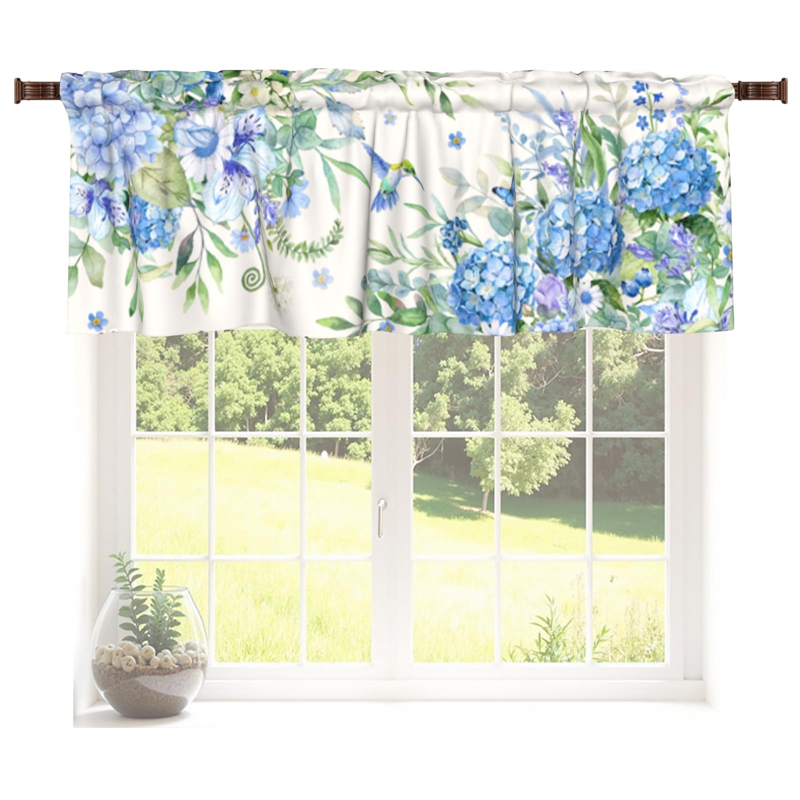 Spring Valances for Windows 54×18 Inch Blue Hydrangea Floral Kitchen Window V…