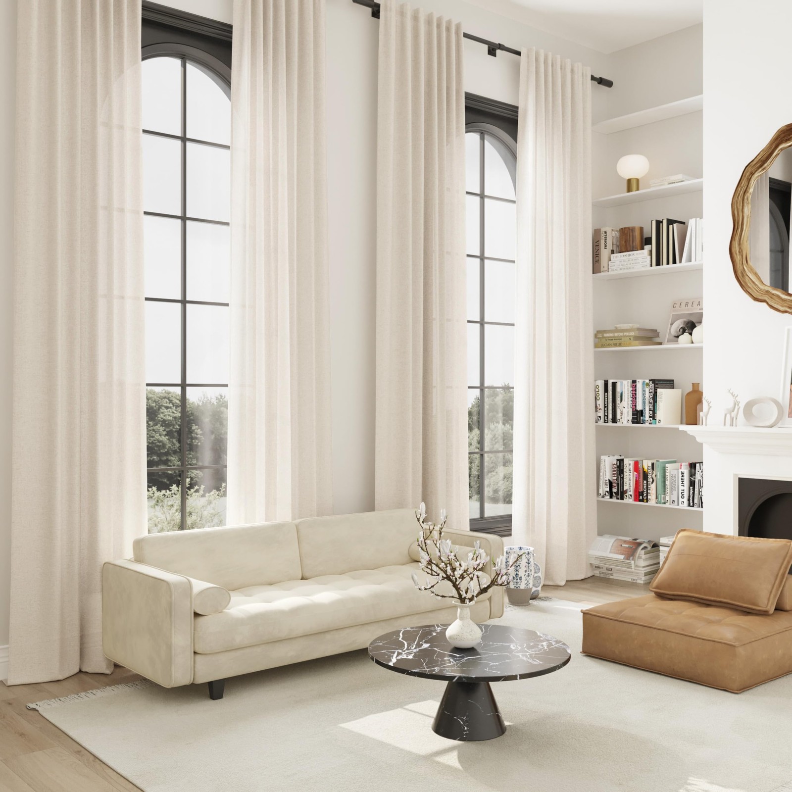 Linen Curtains 132 Inches Long for High Living Room Beige Extra Long Back Tab…