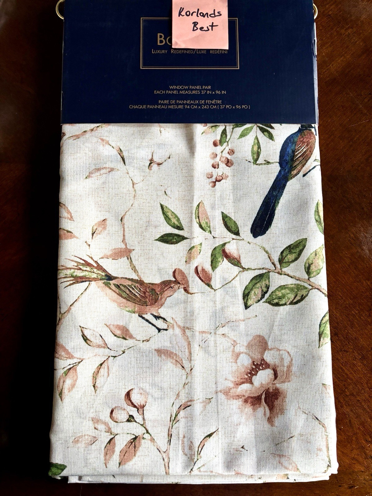 Bon Luxe Floral Birds Curtains 37″ x 96’ Botanical 2 Panels Rod Pocket New