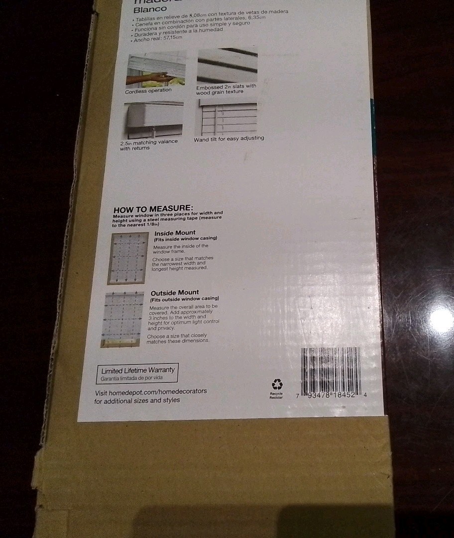 Home Decoration Collection Cordless 2in Faux Wood Blind – 23″ W x 48″ H