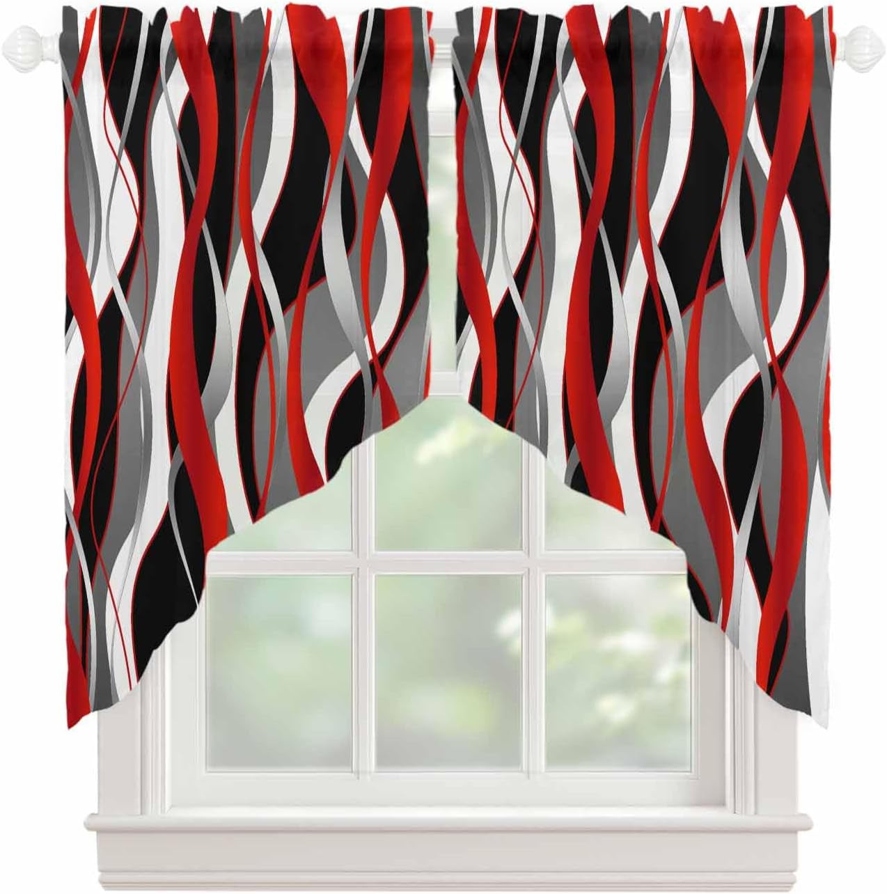 Red Black Striped Swag Curtain Valance for Kitchen Window,Grey White Ombre Strip