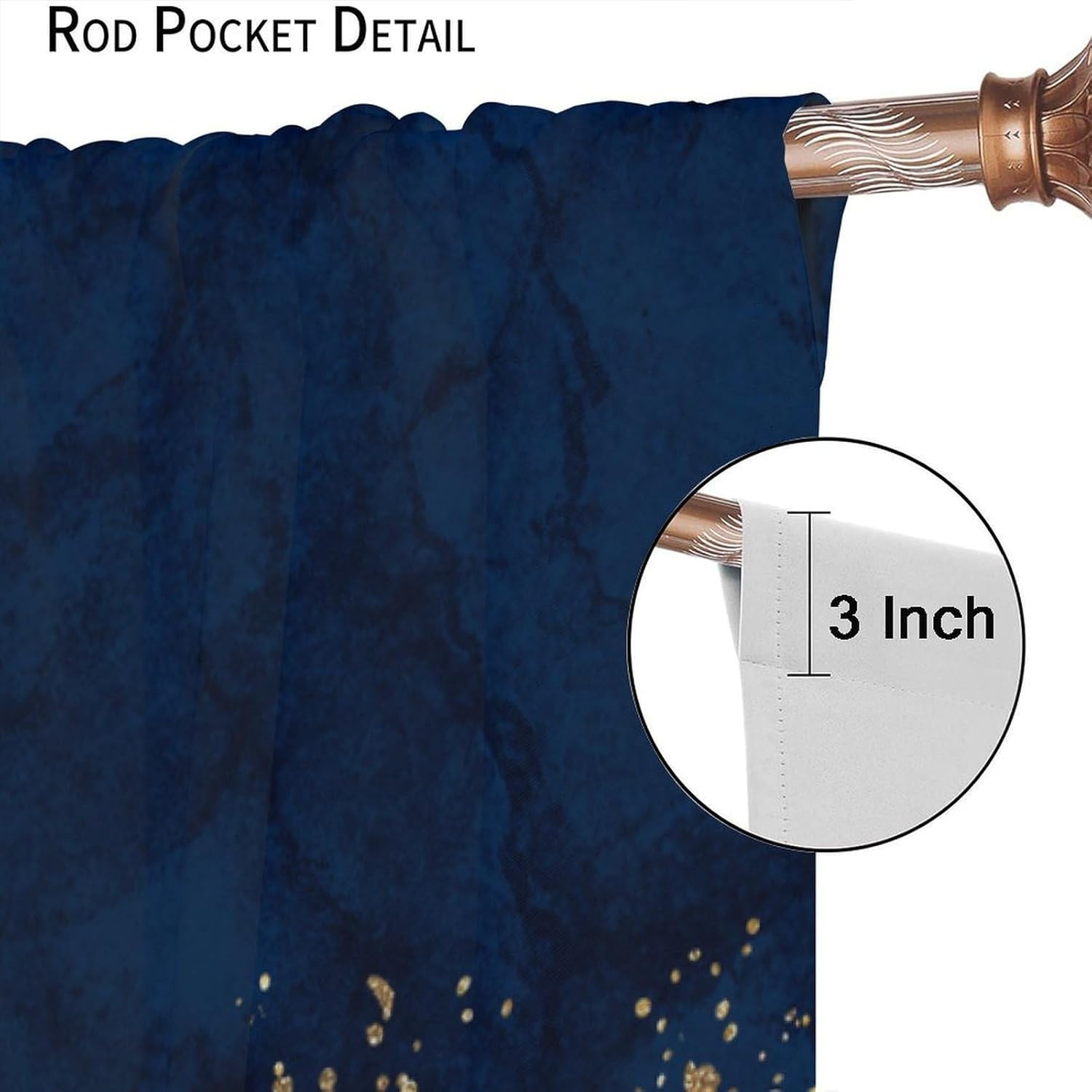 Navy Blue Marble Blackout Curtains Abstract Modern Silver Gold Cracked Art Print