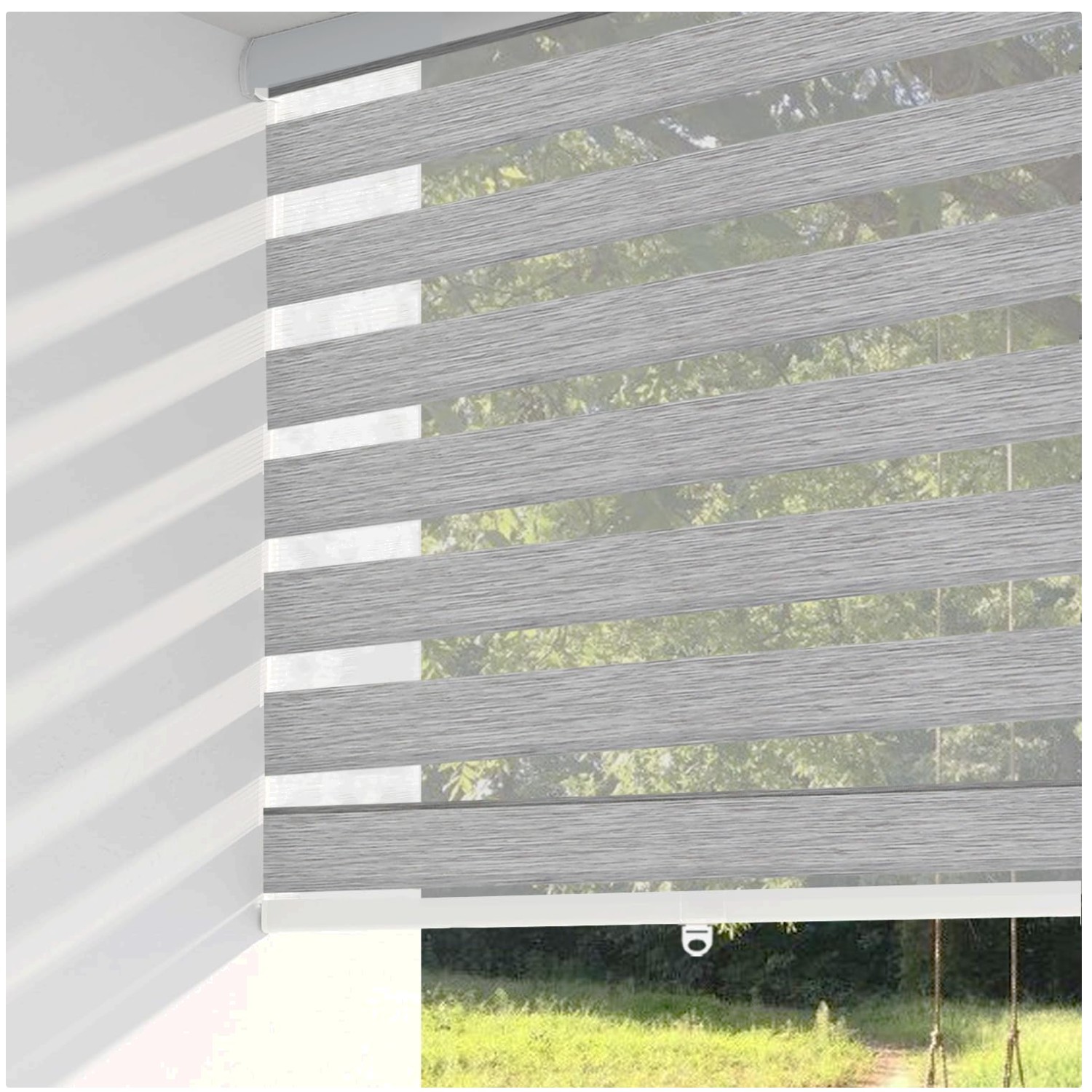 Versatile Cordless Zebra Shades 34” W x 72” H in Grey – Effortless Light Control