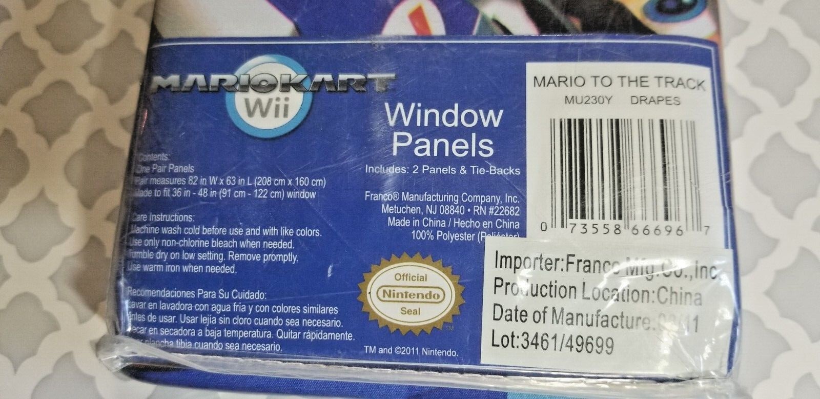 Nintendo Mario Kart Curtains Mario to the Track Window Panels +Ties Wii All Ages