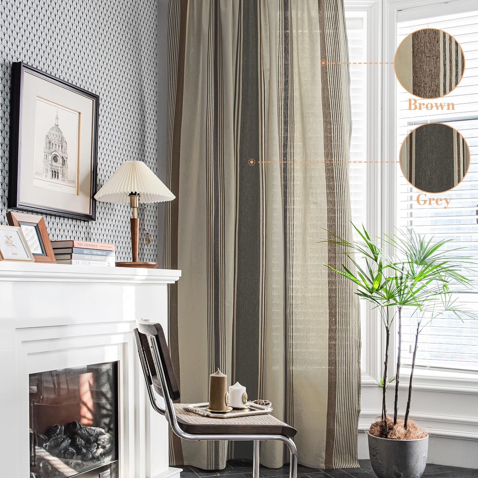Brown and Grey Striped Curtains 2 Panels Set, Modern Farmhouse Vintage Patter…