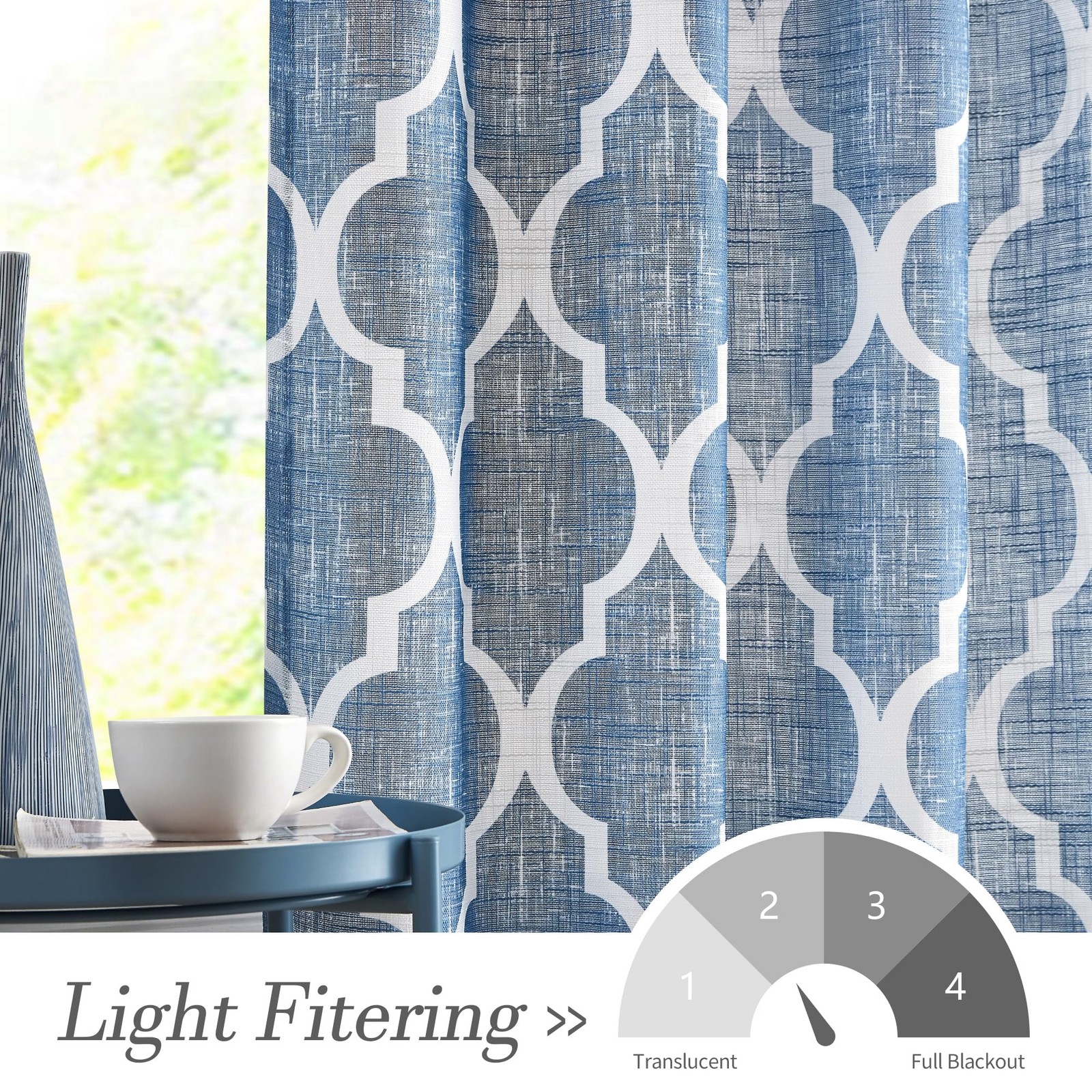 Kitchen Valance Curtain Moroccan Quatrefoil Print Farmhouse Decor 50x18in