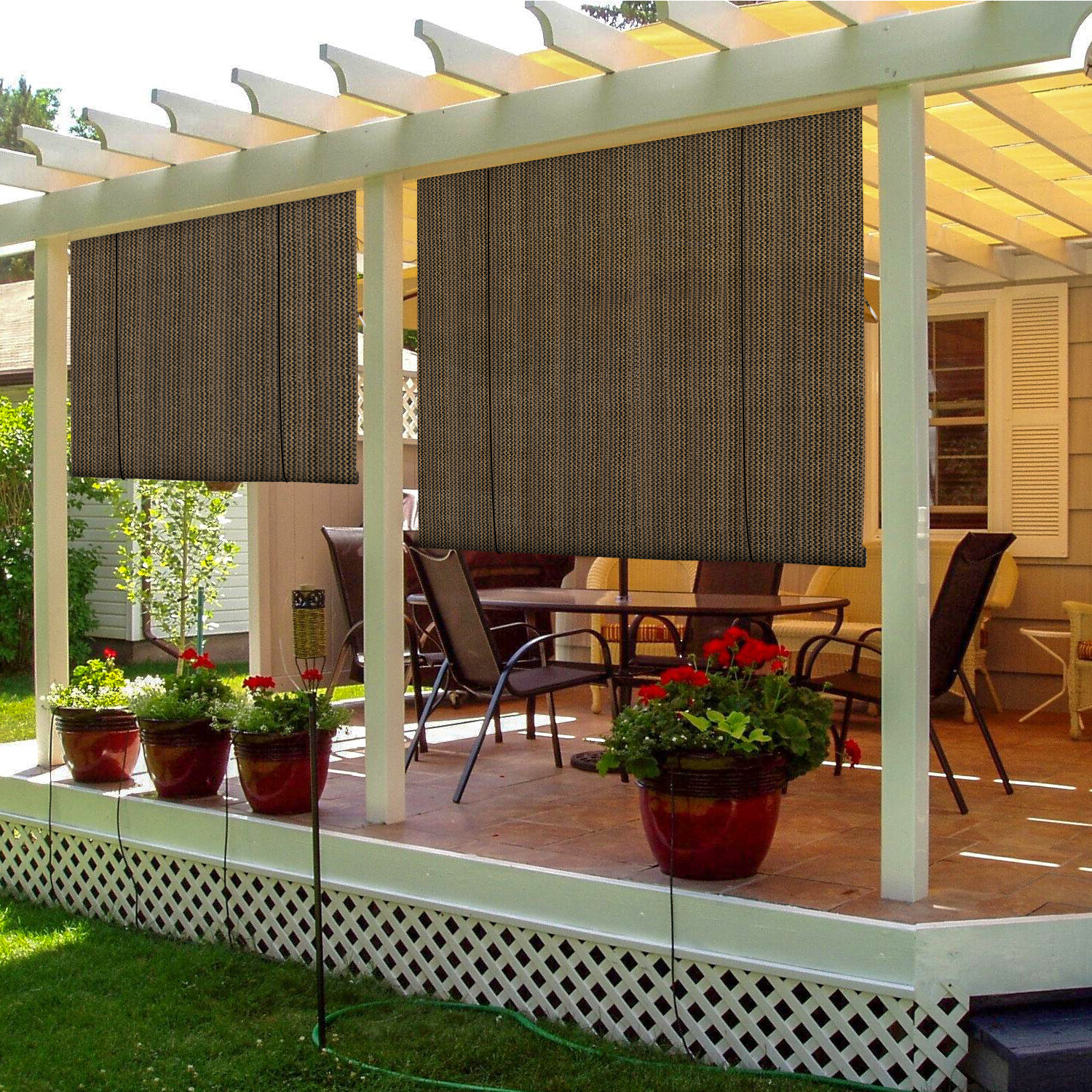Outdoor Roll Up Shade Roller Blind UV Block for Patio Porch Pergola Office Brown