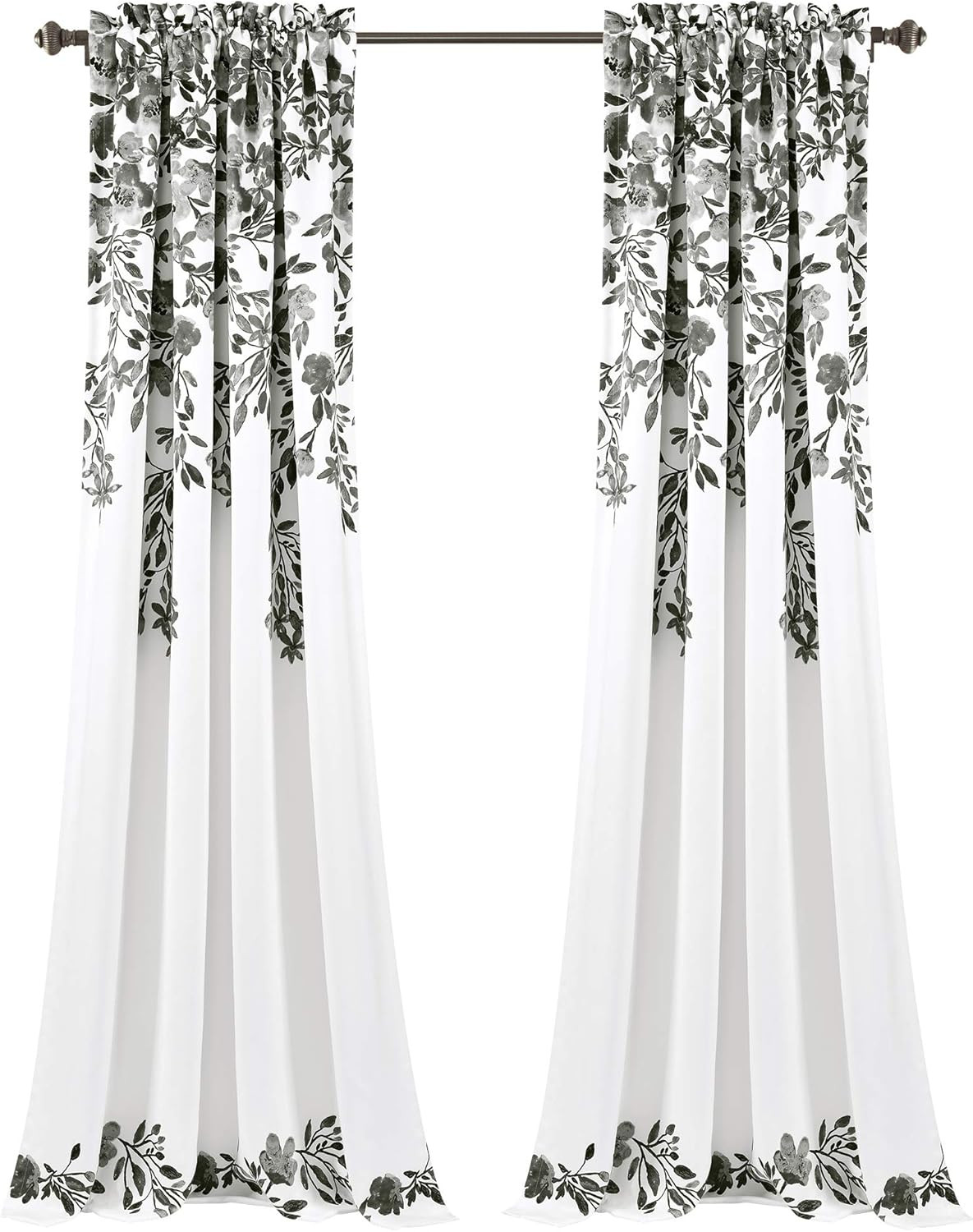 Elegant Floral Vine Tanisha Curtains – Light Filtering Black & White Set 84″ L