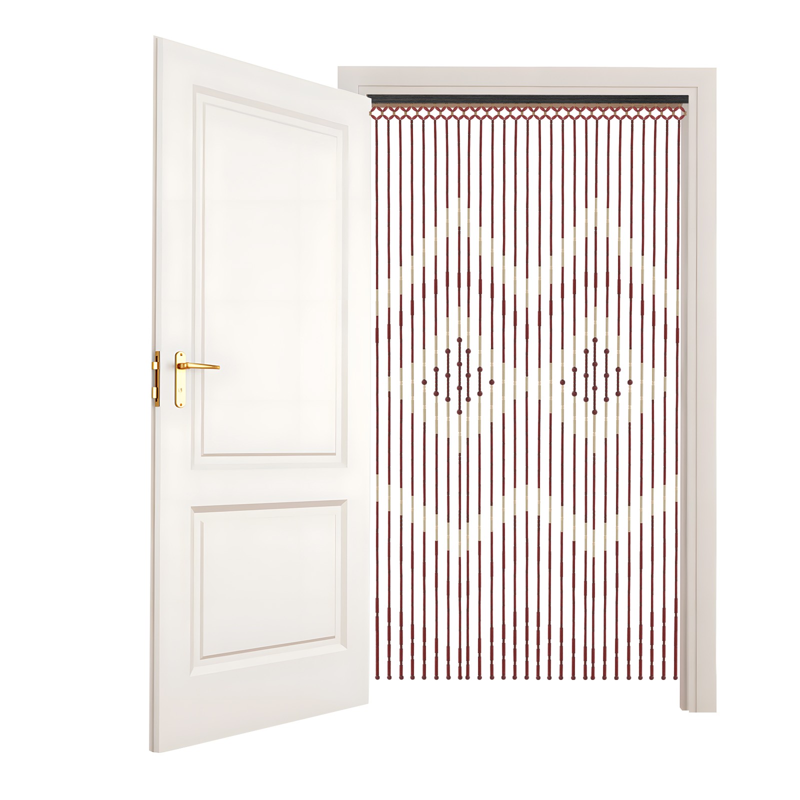 Natural Wood and Bamboo Beaded Curtain Fly Screen Porch Doorway For Bath Bedroom