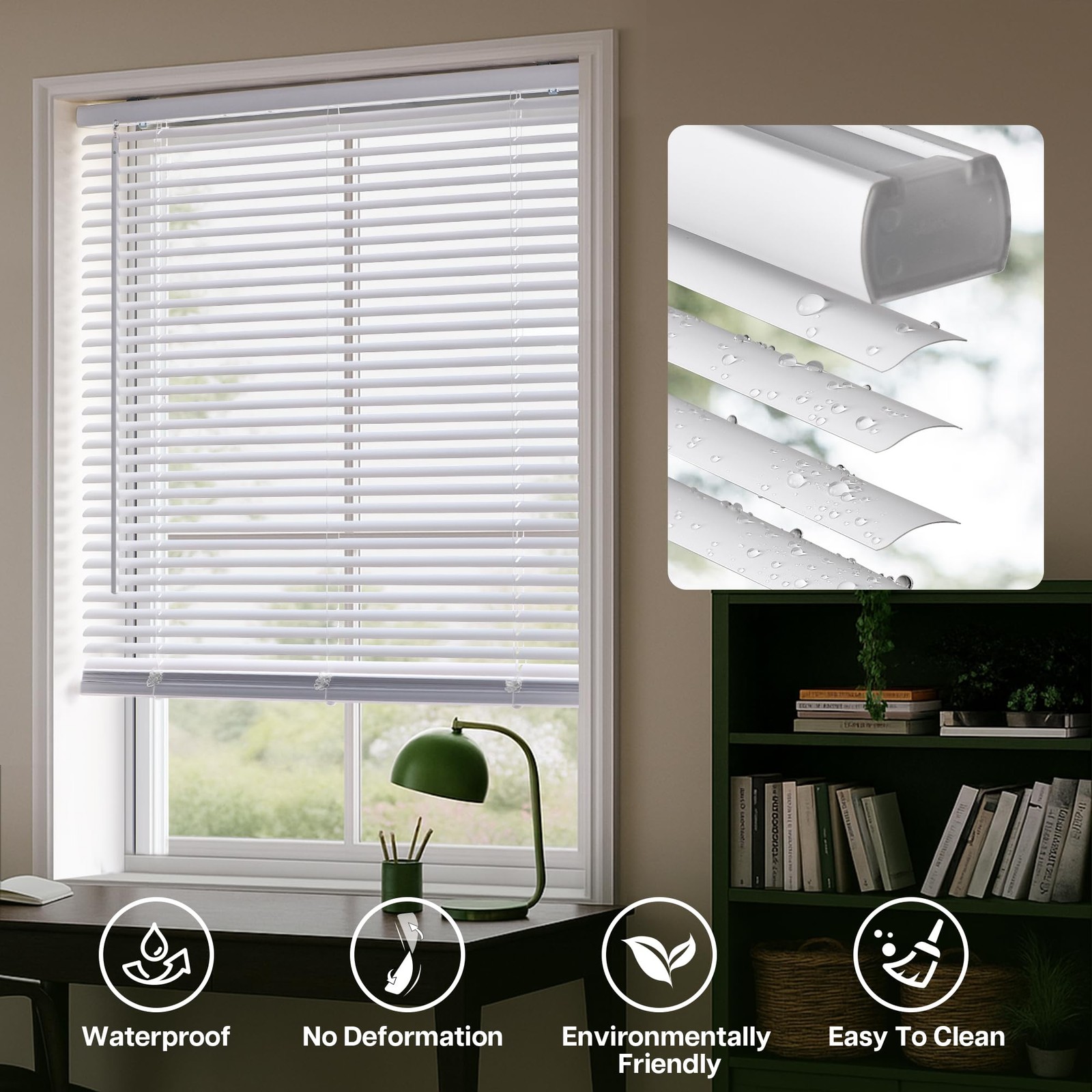 LazBlinds Cordless White 1″ Room Darkening Vinyl Mini Blinds, 20″ W x 36″ H H…