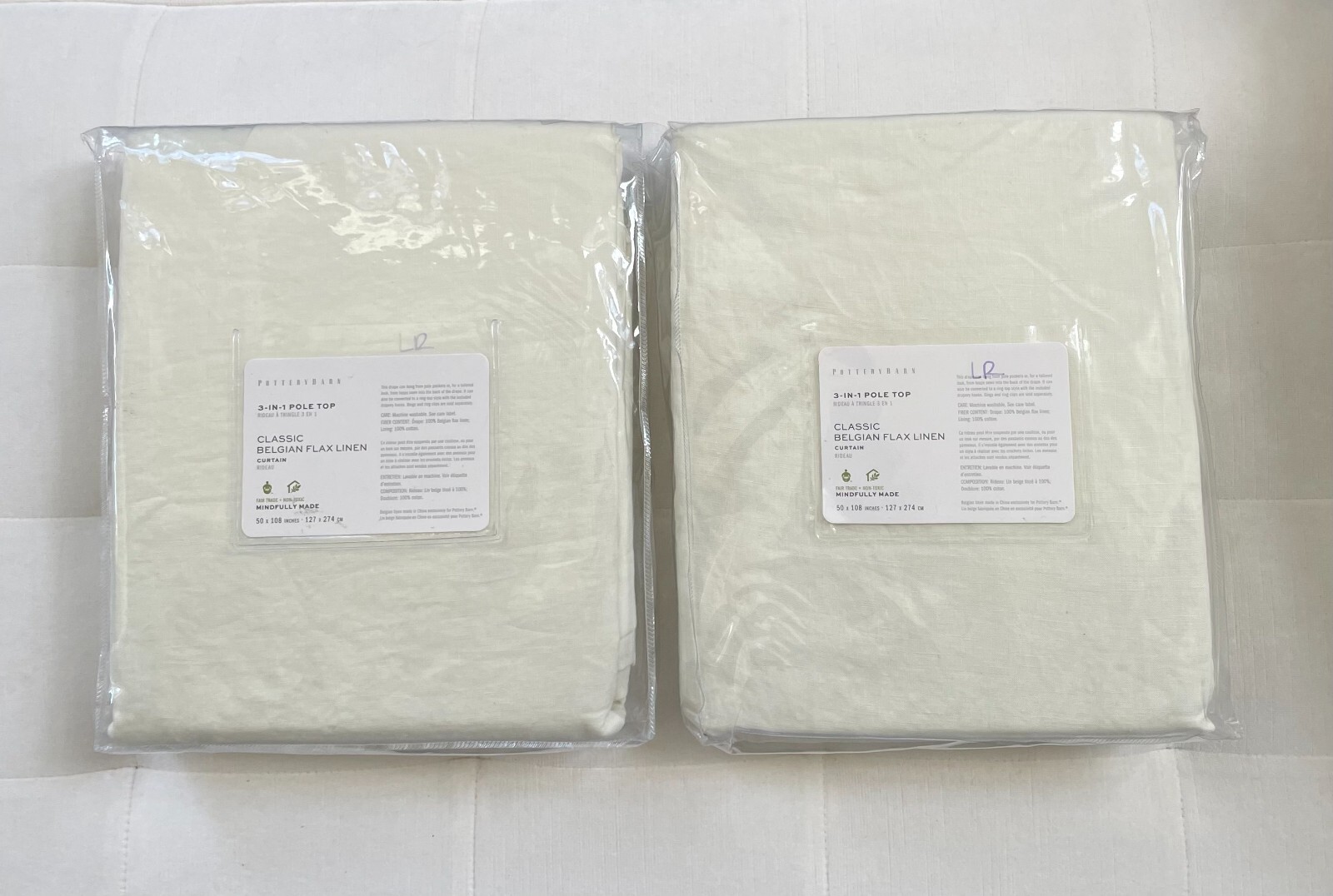 Pottery Barn CLASSIC BELGIAN FLAX LINEN Curtain Drape S/2 50″ x 108″ Ivory NIP