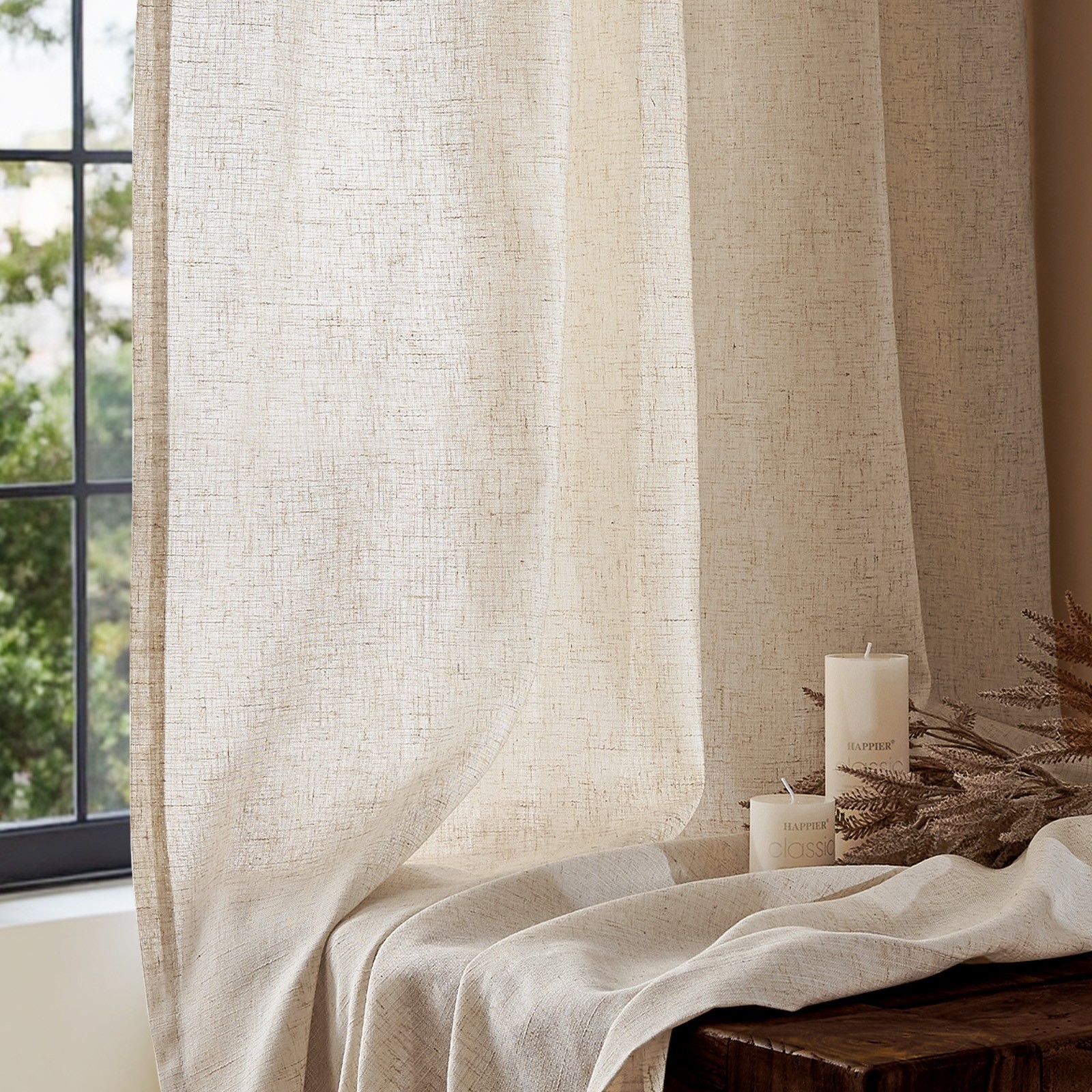 Linen Curtains 2 Panels 84″ Semi Sheer Light Filtering Living Room Rod Pocket