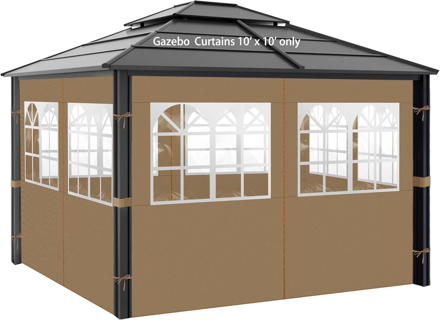 Gazebo Privacy Curtains 10′ X 10′ with PVC Windows, 4-Panels Side Wall with Zipp