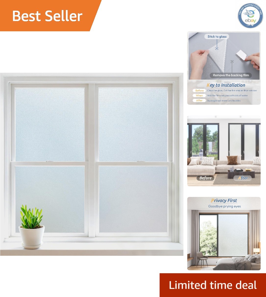 35.4×78.7 Frosted Window Clings – Elegant UV Blocking Privacy Solution
