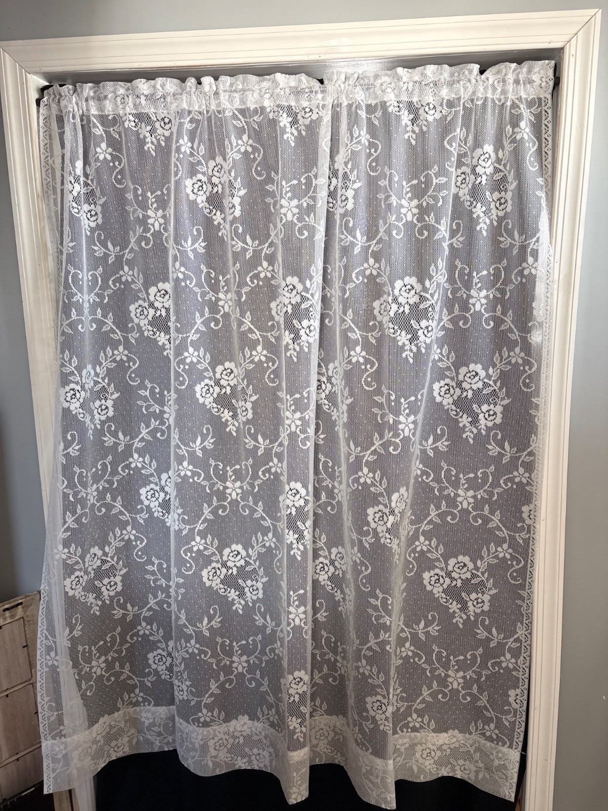 Lace Curtain Panels 60” W x 62” L Floral Pattern Cream Rod Pocket