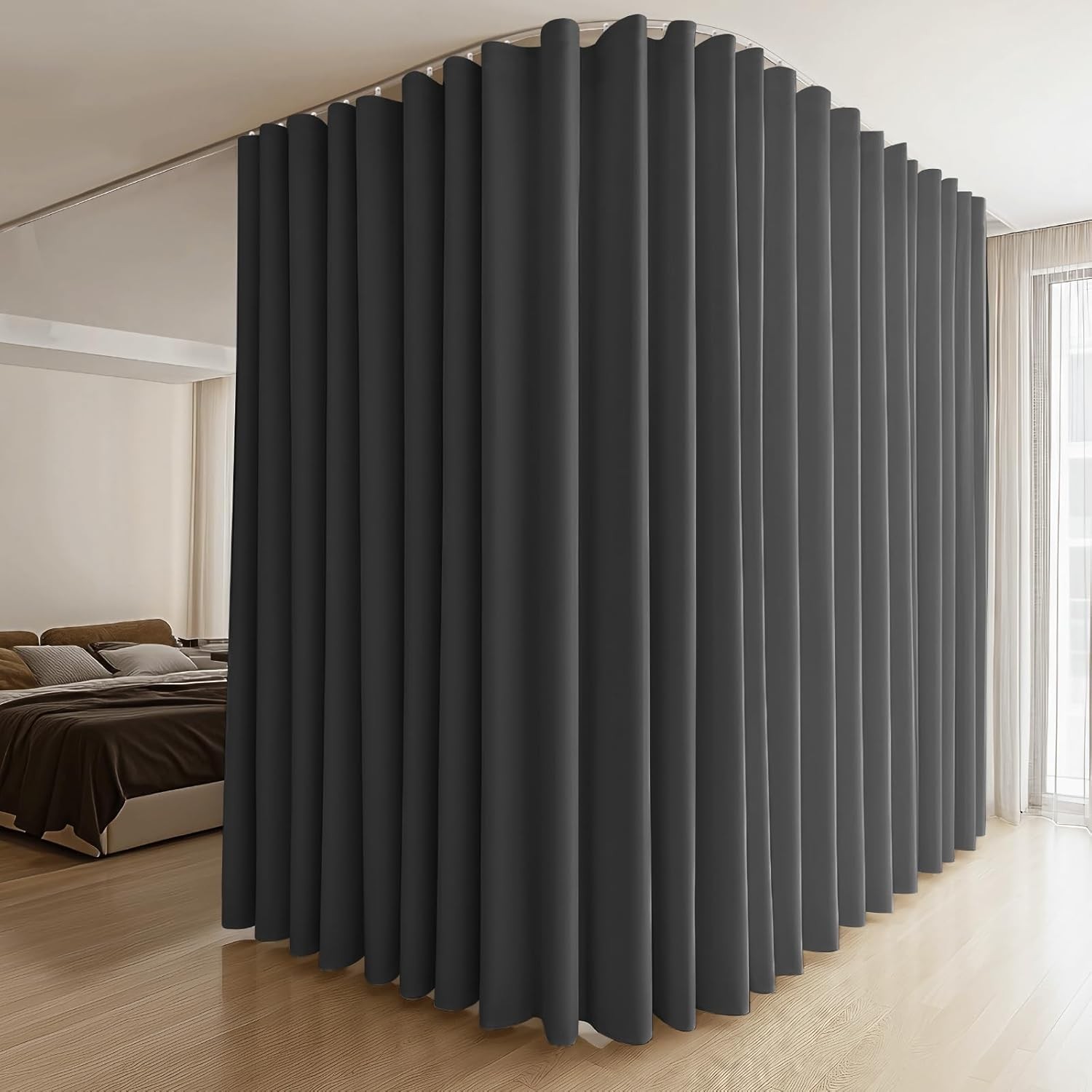 MaKefeile Room Divider Curtains Bendable Track Set