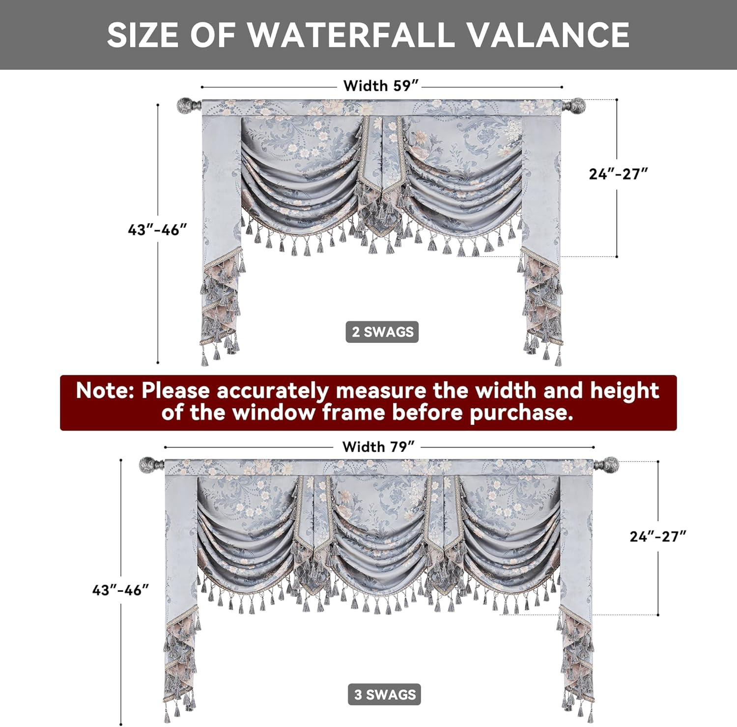 Elegant Jacquard Waterfall Valance with Tassels for Living Room & Bedroom