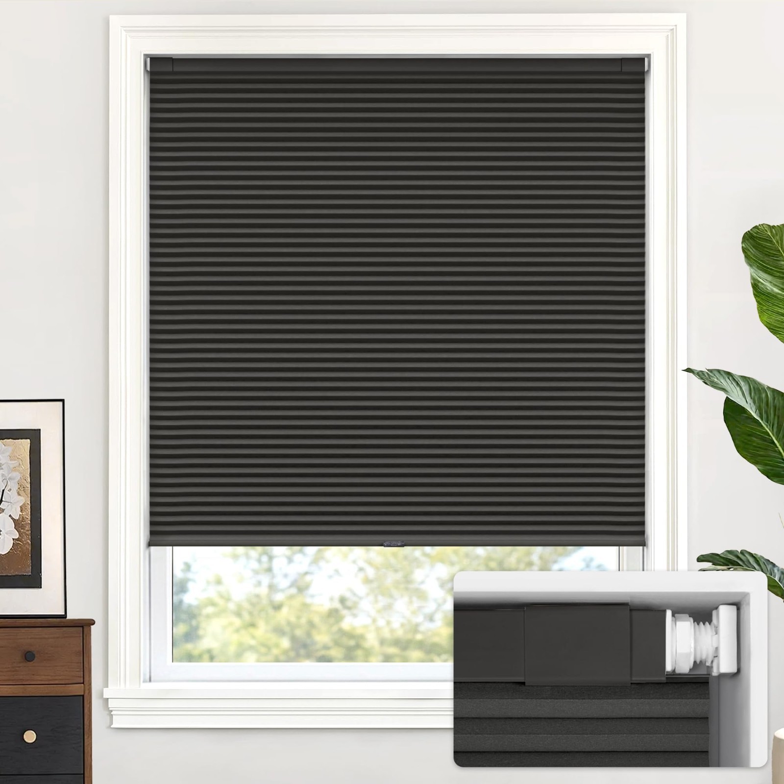 LazBlinds Cordless Cellular Shades, No Tools No Drill Blackout Honeycomb Shades