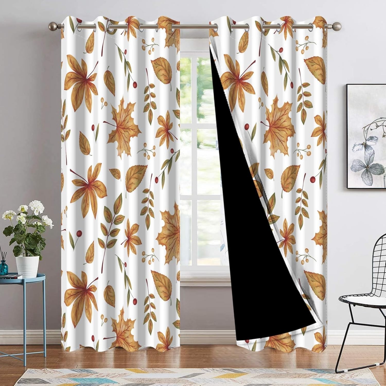 Autumn Forest Blackout Curtains Fall Brown Maple Leaves Window Drapes 21Wx45H