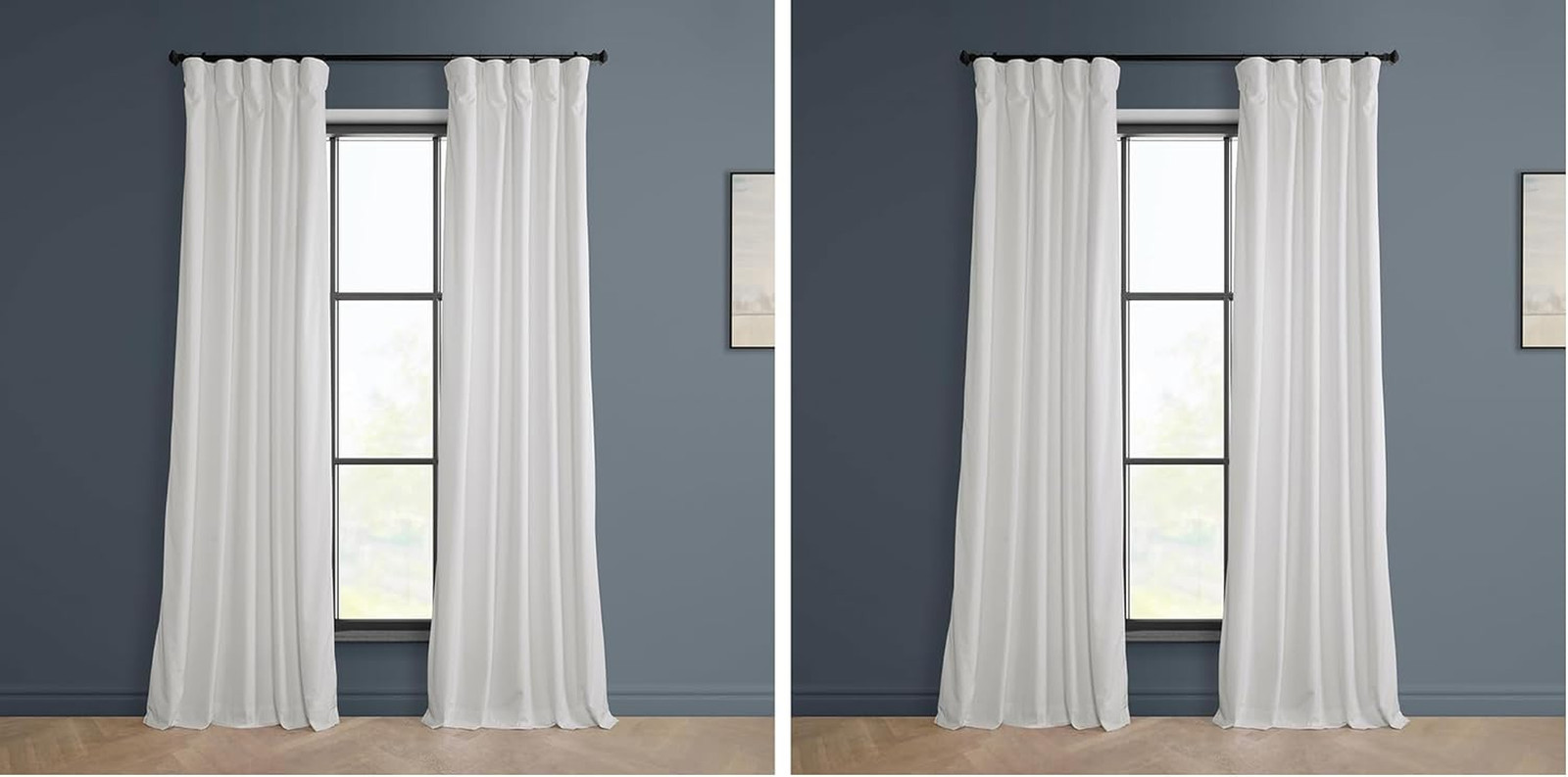 Plush Velvet Room Darkening Curtains 96″ Long, Pillow White, Set of 2