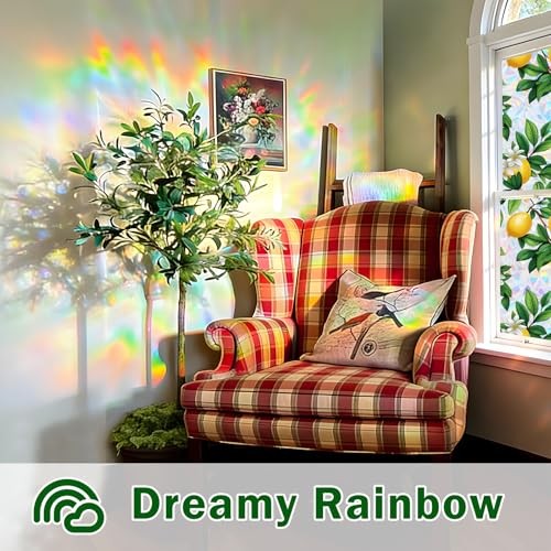 Stained Glass Window Film, Rainbow Privacy, One 17.5*78.5 Rainbow Lemon Tree