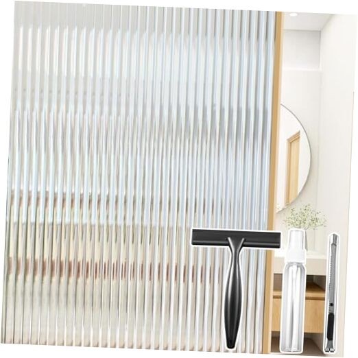 Reeded Glass Privacy Window Film with 3 Tools, 3D 17.5 x 78.7 Inch Clear