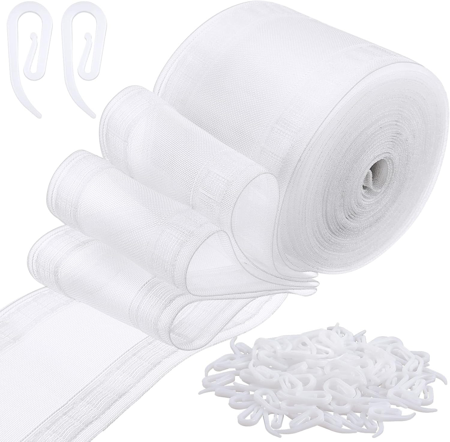 Transparent Wave Curtain Tape 6 Yards/100 Hooks for Curtains Drape Ripple Fold D