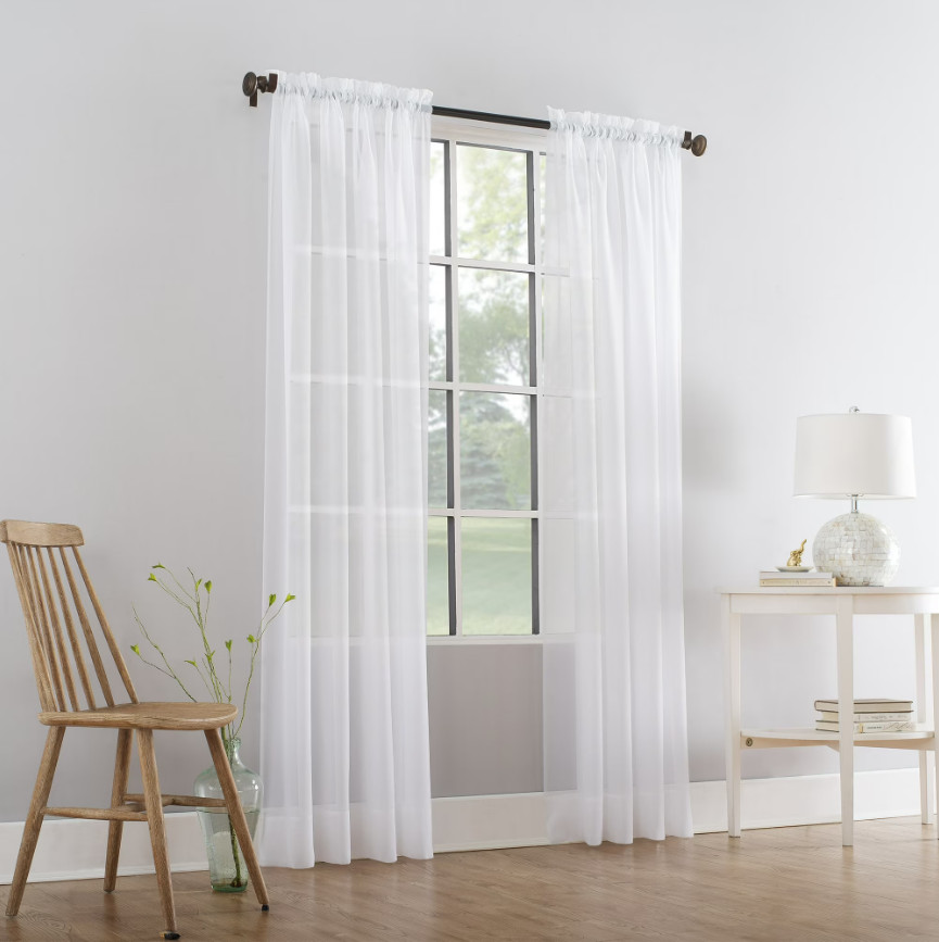 Marjorie Sheer Voile Curtain Panel 59×63 White Rod Pocket Elegant Window Decor