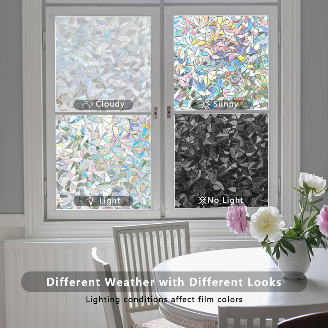 Rainbow Window Privacy Film Decorative Sticker,3D Static Stained Glass Window Cl