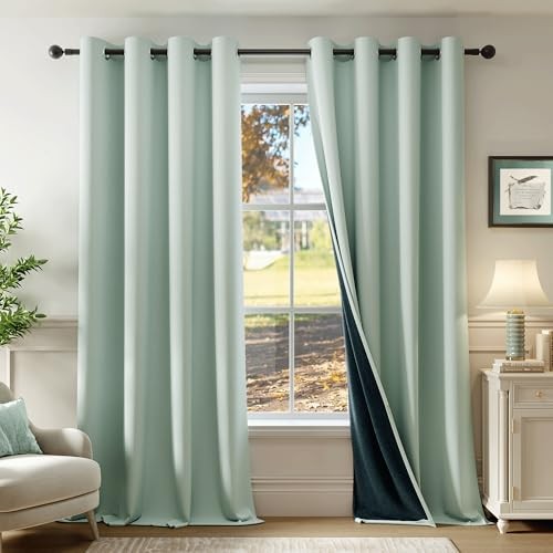100% Blackout Curtains 84 Inch Long 2 52″W x 84″L (Pack of 2) Seafoam Green