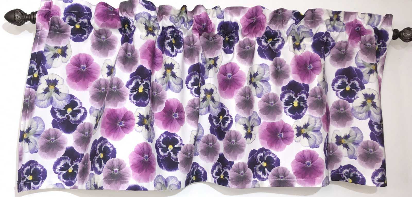 Pink Purple Pansies Floral Valance Pansy Flower Blooms Curtain Topper t1/16