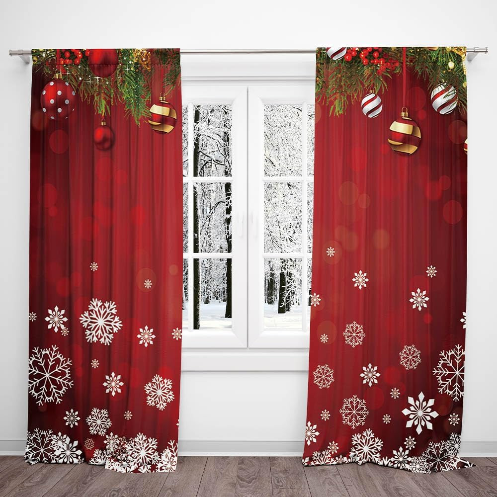 82X84 Inches Christmas Snowflake Window Curtains Xmas Ornaments Coniferous Pine