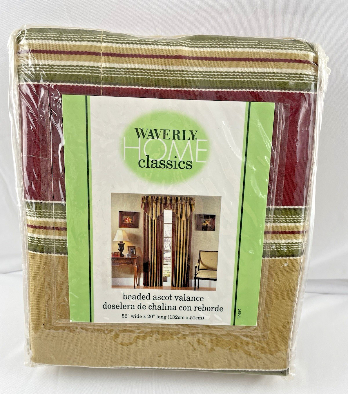 Waverly Beaded Ascot Valance 52″x20″ Capulet Stripe Antique Gold W/ Fringe