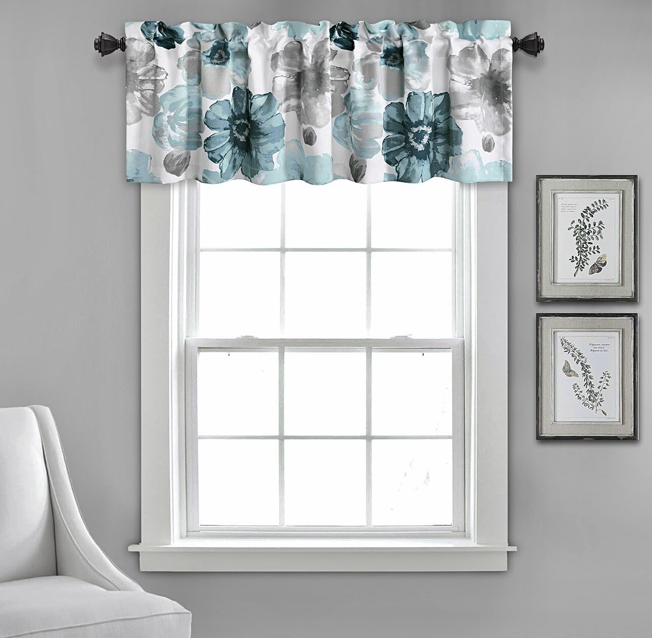Lush Decor Leah Window Valance 52X18” Shabby Chic Floral Farmhouse Blue Gray