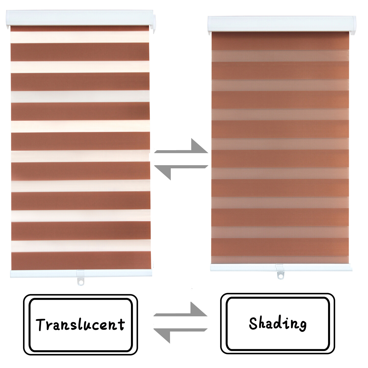 HTTMT- Zebra Roller Blinds [(W)40“ x (H)72”] Brown, Cordless, Dual Layer Shades,