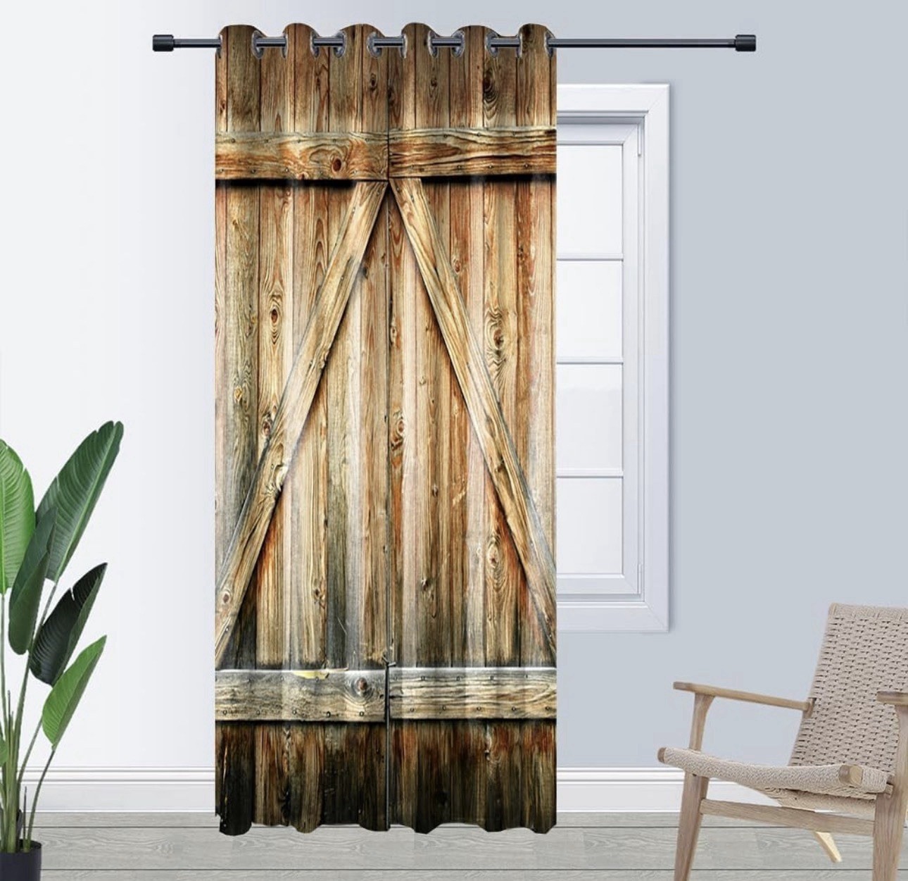 Closed Door Barn Door Curtains Rustic Vintage Wooden Planks Room Divider 40×72