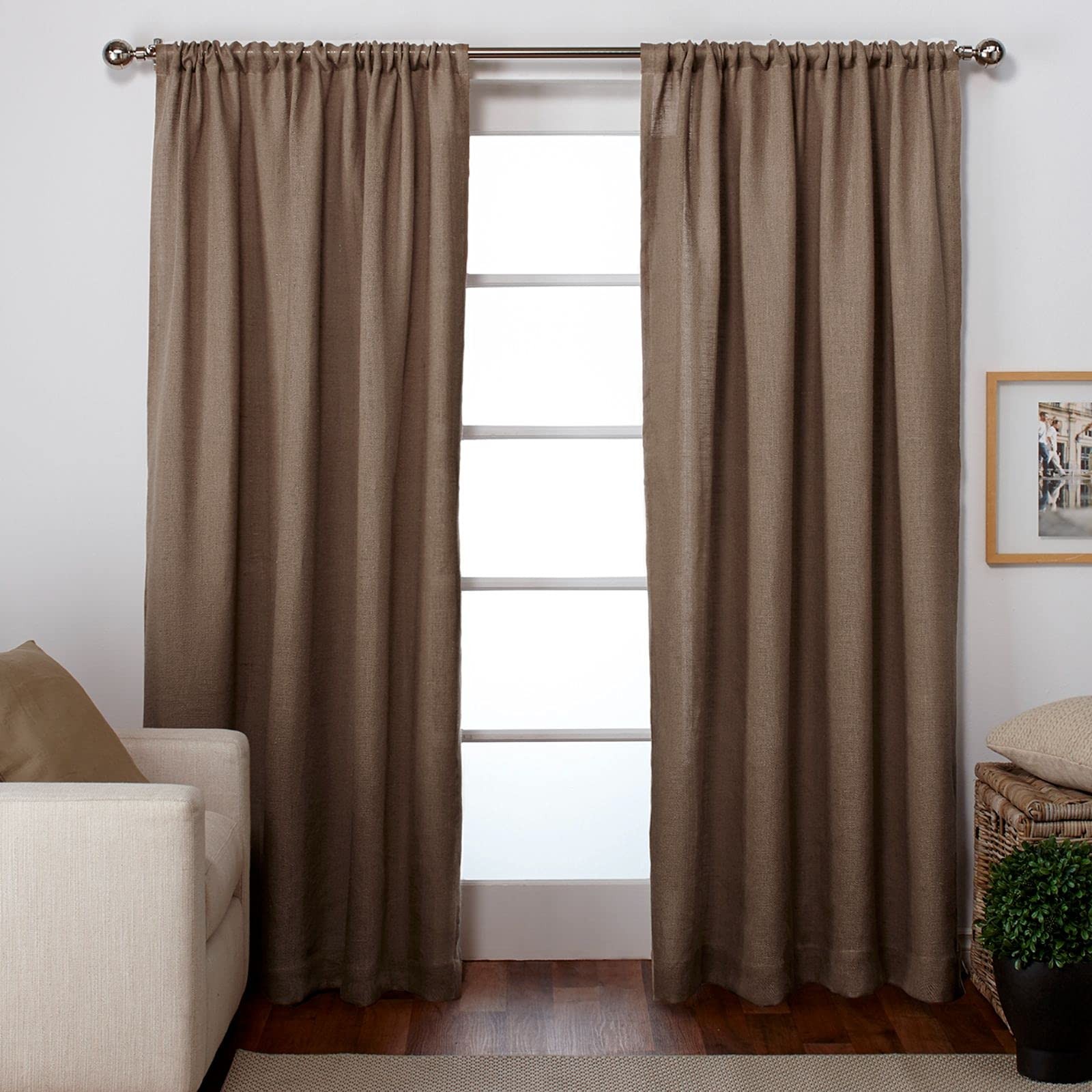 Burlap Rod Pocket Curtain Panel Pair, 54×96, Natural
