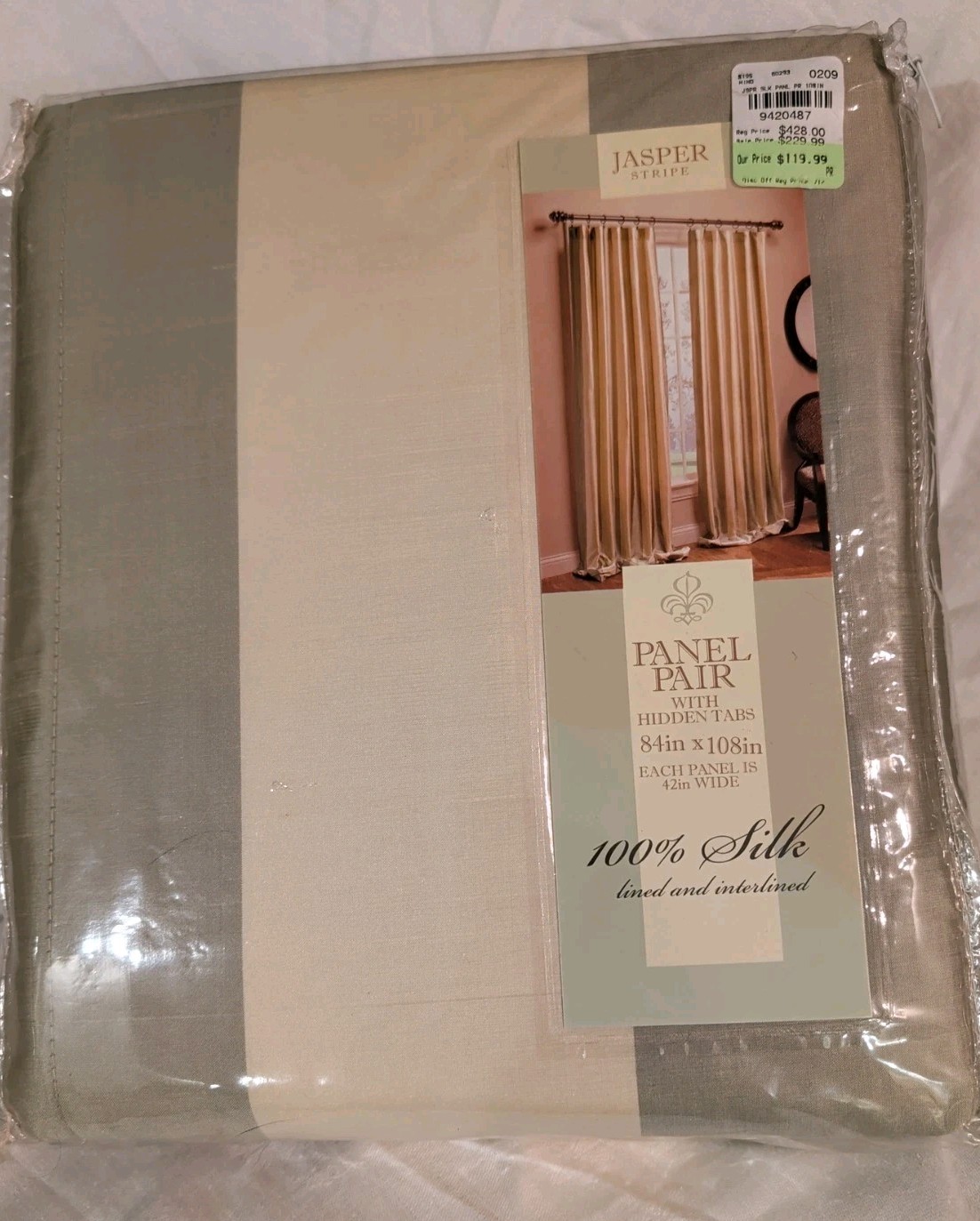 New Jasper 100% Silk Lined And Interlined Pair Drapery Panels Size 84 » X 108 «