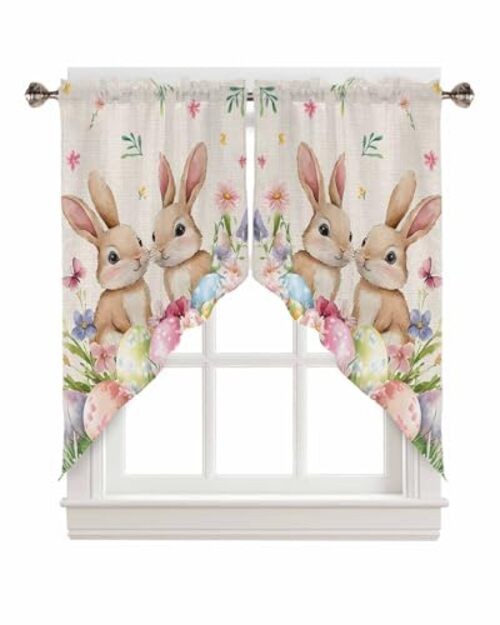 Colorful Eggs Swag Valances for Windows Easter Bunnys 28″W x 36″L (Pack of 2)