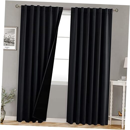 100%out 80 Inch Curtains with Thermal Insulation 52″W x 80″L (Pack of 2) Black