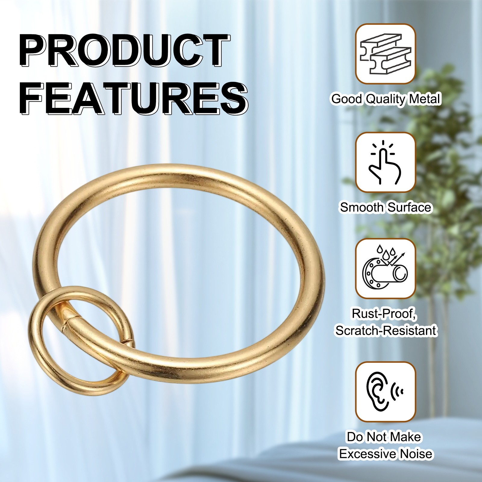 14 Curtain Rings with Eyelets 1.25″ID, Suitable for Auction 1″, Light Gold