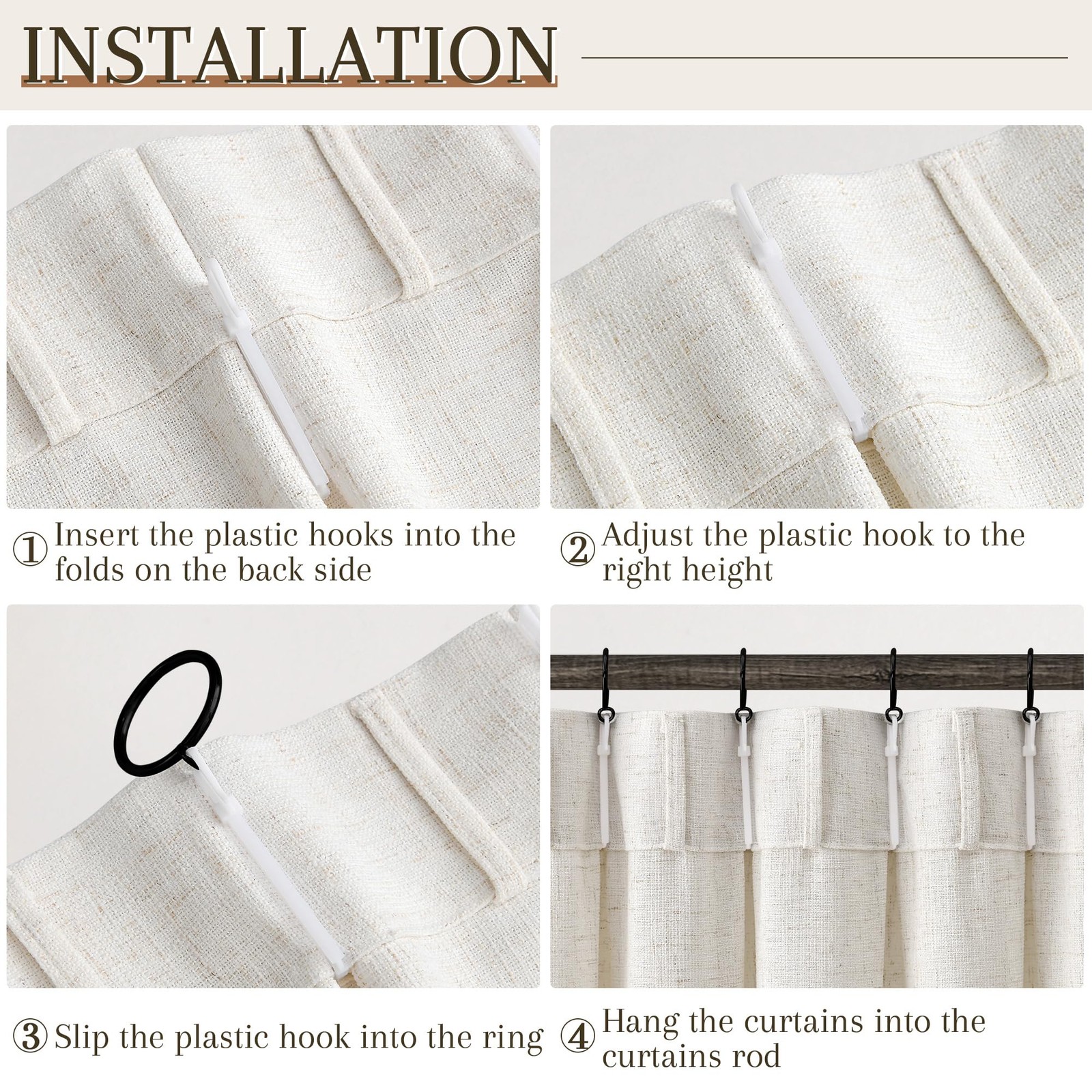 Joywell Natural Pinch Pleated 78 Inch Living Room Curtains 2 Panels Set Rustic