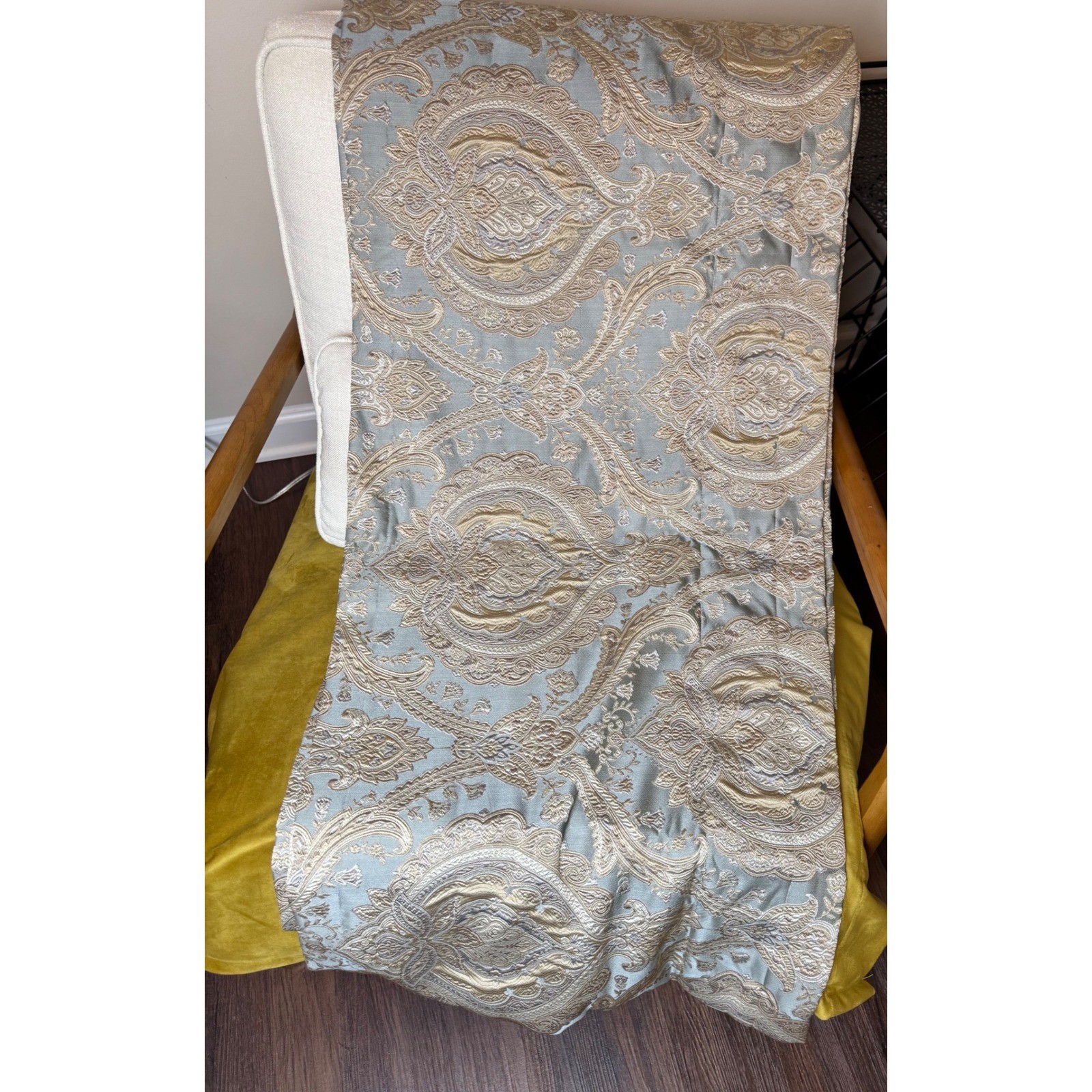 Rose Tree Norwich Medallion Set 5 Blue Gold Damask Paisley Lined Valances Luxury