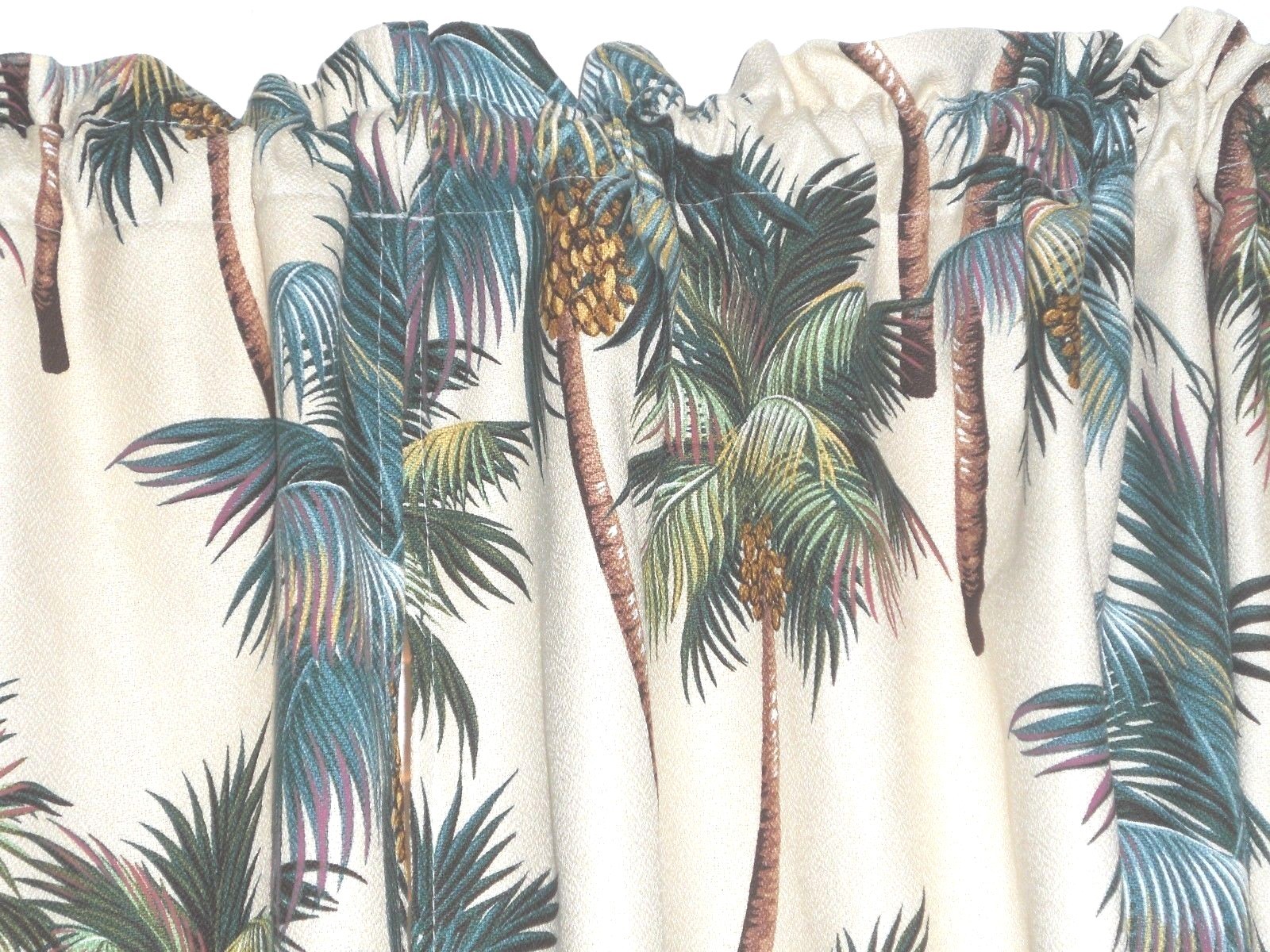 PAIR 82×52 Tropical Hawaiian 100% Cotton Barkcloth Fabric Drapes ~Palm Trees~