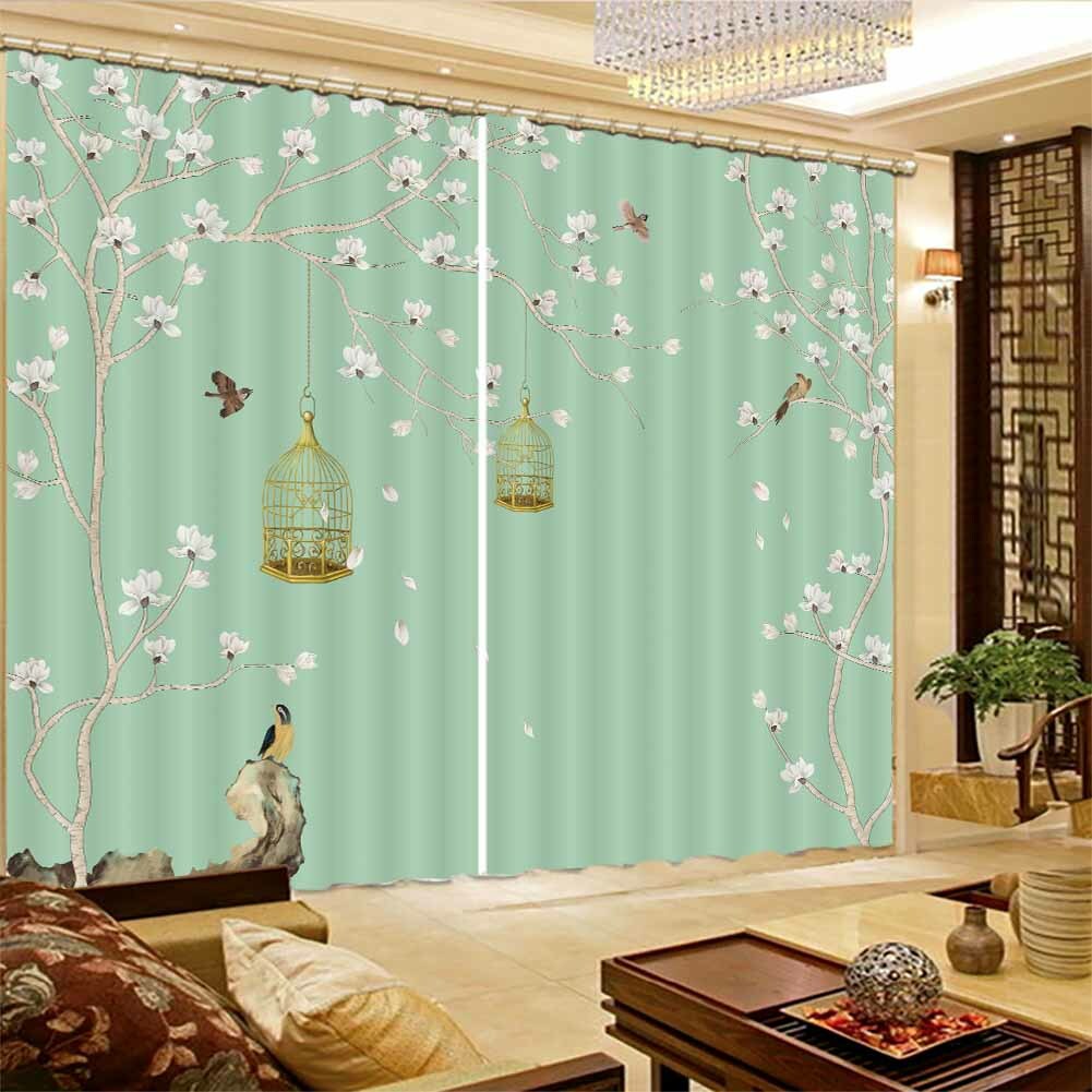 Birds Are Caged In Spring 3D Blockout Photo Print Curtain Fabric Curtains Window