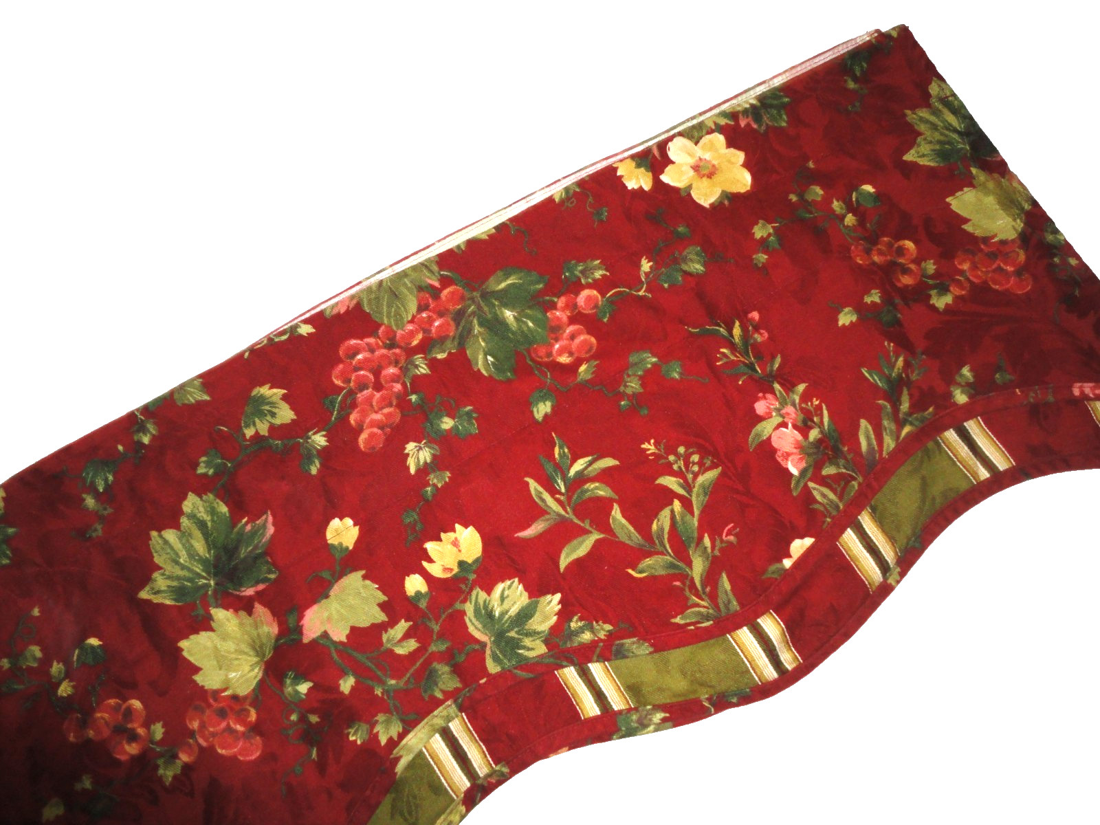 WAVERLY CHIANTI DARK CABERNET ANTIQUE GOLD GRAPES FLORAL STRIPES VALANCE 78X16