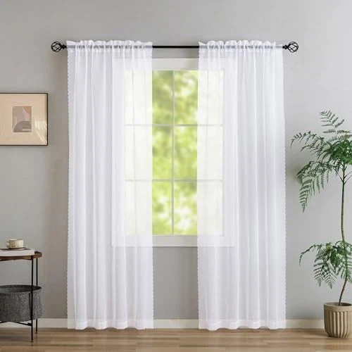 White Sheer Curtains 96 Inch Length, 40″W x 96″L (Pack of 2) White-voile